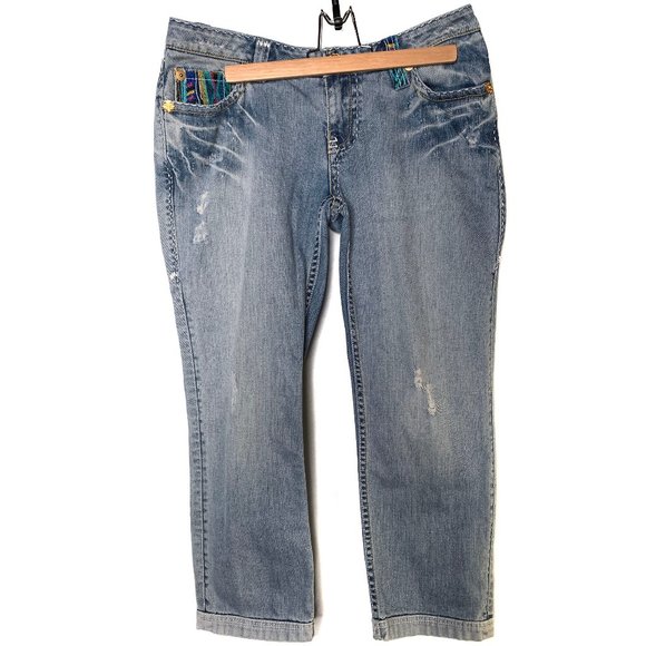 COOGI Vintage Light Wash Embroidered Pocket Distressed Straight Jeans Size 9/10 - Picture 1 of 11